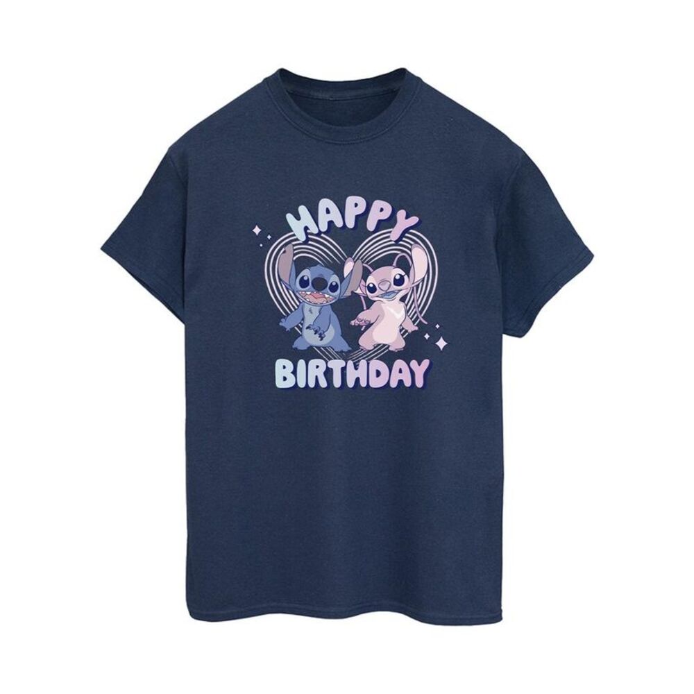 Lilo & Stitch Womens/Ladies Cotton Boyfriend Happy Birthday T-Shirt / Navy Blue